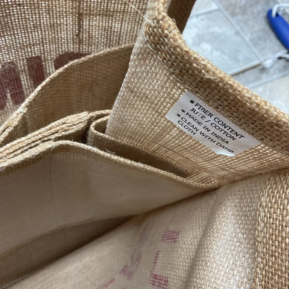 Drinks Well With Others Jute Burlap 6 Bottle Wine Tote Bag Rope Handles NEW